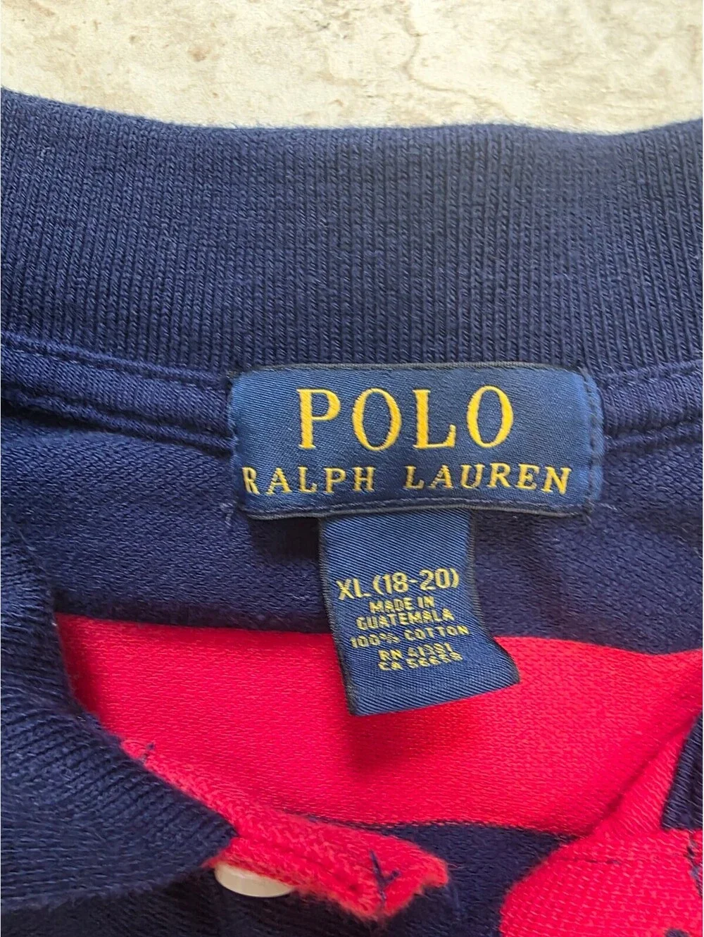 Polo Ralph Lauren Boys polo shirt navy blue red horizontal stripes size 18 20 XL